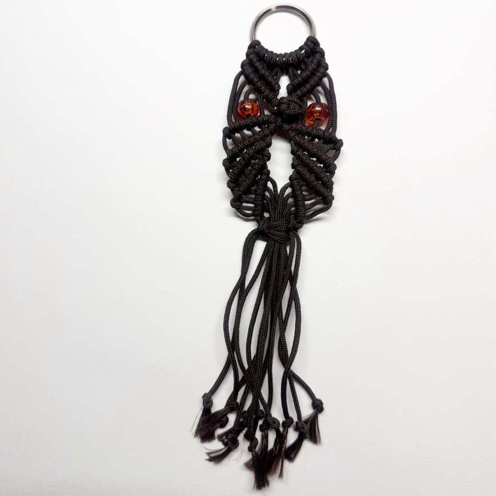 Vintage Handmade Macrame Owl Keychain Bag Charm